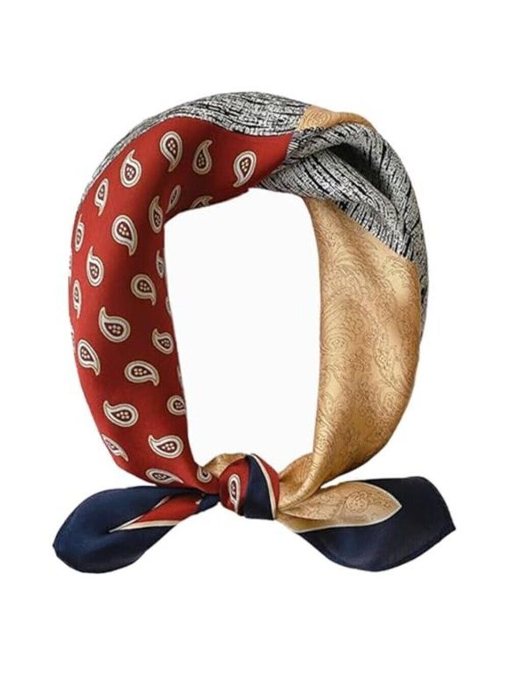 Gold and Red 27.5” Satin Silk Feeling Square Scarf Fashion Head & Neck